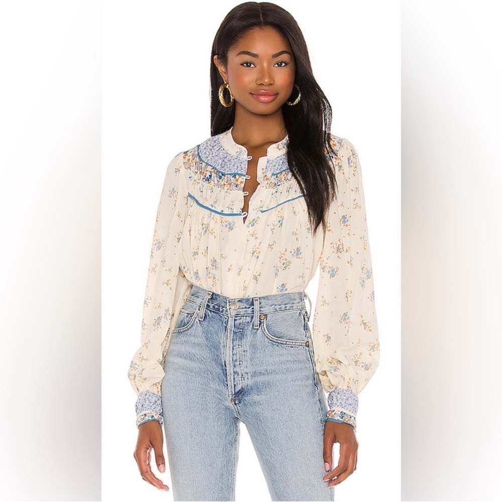 Free People Paloma Printed Blouse in Tea Combo